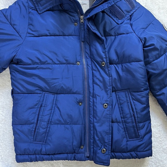 Abercrombie Kids Sz XL Blue Zip Puffer Jacket Coat Faux Fur Lined Hooded - Picture 9 of 12